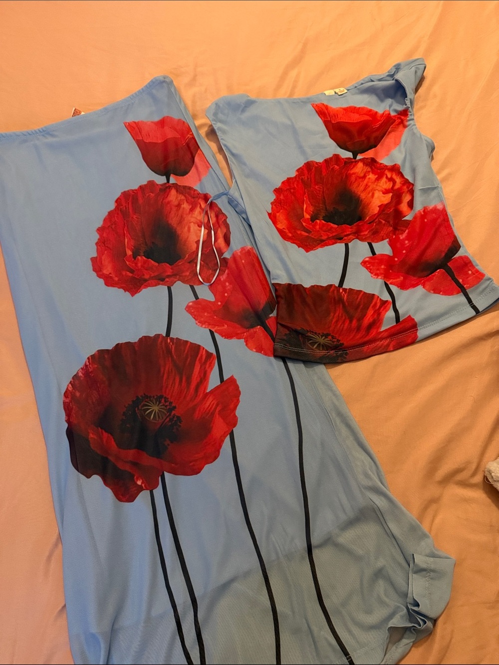 Blue Floral Sleep Set with Red Poppies